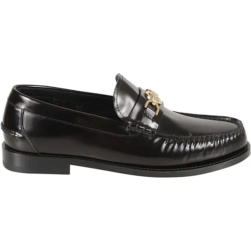 Loafer Kalbsleder Flache Schuhe , Herren, Größe: 40 EU - Versace - Modalova