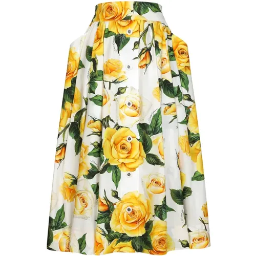 Rose Print Midi Skirt , female, Sizes: S - Dolce & Gabbana - Modalova