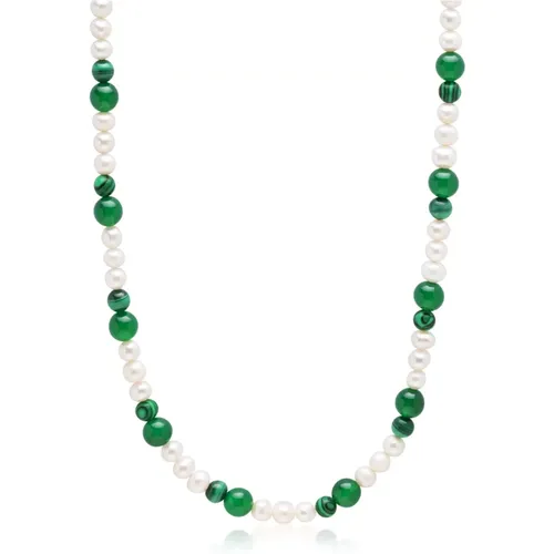 Pearl Choker with Green Aventurine and Malachite - Nialaya - Modalova