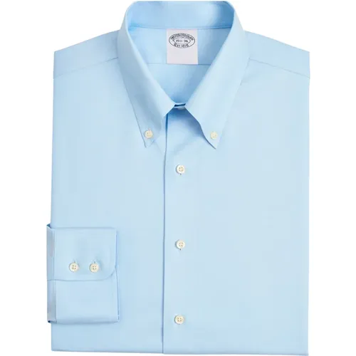 Pastellblaues Slim Fit Non-Iron Stretch Supima Baumwollkleidungshemd mit Button-Down-Kragen , Herren, Größe: 4XL - Brooks Brothers - Modalova