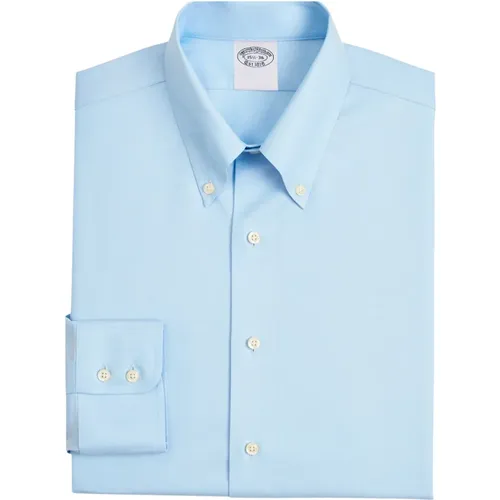 Pastellblaues Slim Fit Non-Iron Stretch Supima Baumwollkleidungshemd mit Button-Down-Kragen , Herren, Größe: 3XL - Brooks Brothers - Modalova