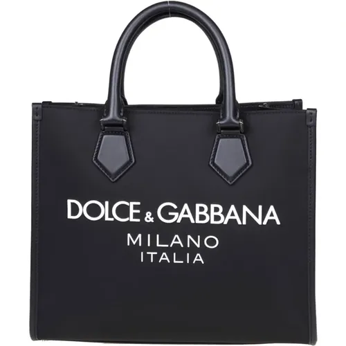 Nylon Shopping Bag with Leather Details , female, Sizes: ONE SIZE - Dolce & Gabbana - Modalova