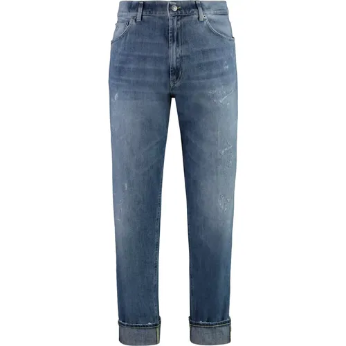 Slim Fit Jeans mit Distressed-Details und Umschlagbund , Herren, Größe: W30 - Dondup - Modalova