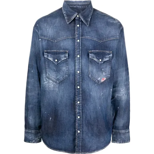 Denim shirt with chest pockets , male, Sizes: L, XL, M, S - Dsquared2 - Modalova