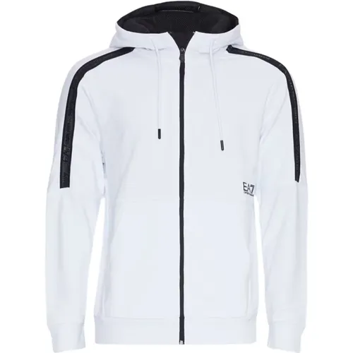 Weiße Pullover für Männer,Weiße Kapuzen-Zip-Sweatshirt 3dpm88 - Emporio Armani EA7 - Modalova
