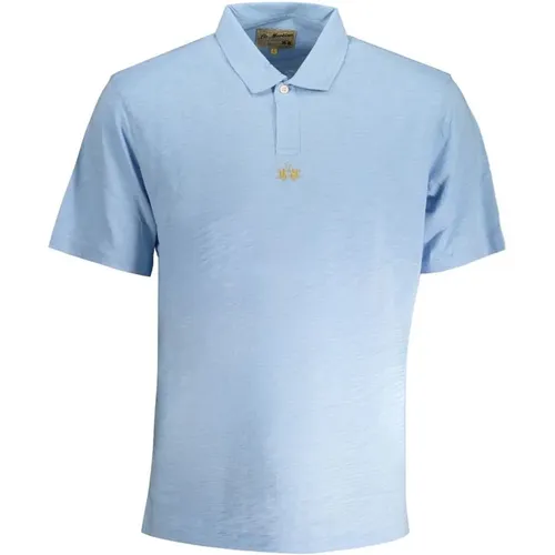 Blau Baumwoll-Poloshirt mit Stickerei , Herren, Größe: M - LA MARTINA - Modalova