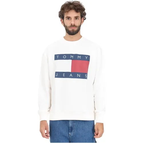 Weißer Rundhalsausschnitt Pullover Casual Herbst Winter , Herren, Größe: S - Tommy Jeans - Modalova