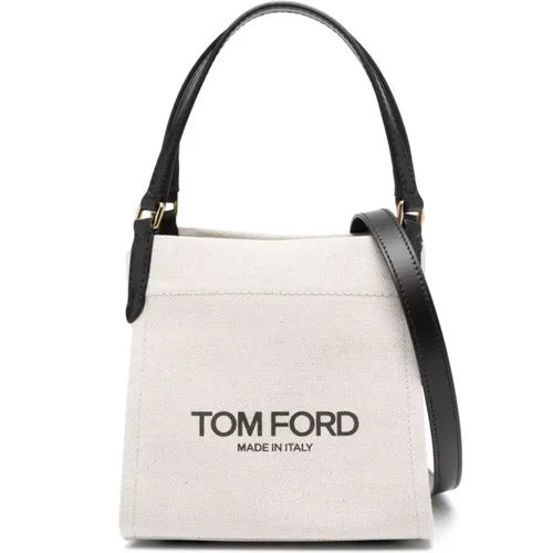 Canvas Tote Bag with Logo Print and Leather Details , female, Sizes: ONE SIZE - Tom Ford - Modalova