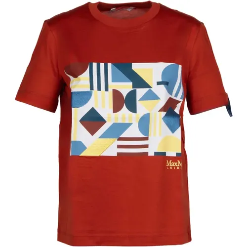 Geometrischer Druck Rost Baumwoll T-shirt , Damen, Größe: M - Max Mara - Modalova