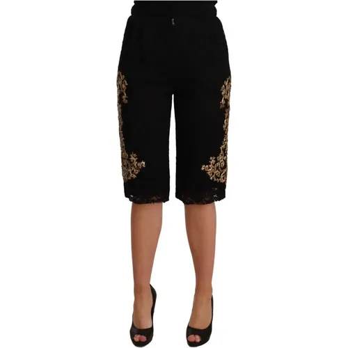 Schwarze Spitze Goldene Barock Mode Shorts - Dolce & Gabbana - Modalova
