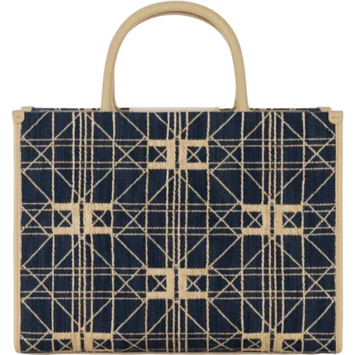 Jacquard Shopper Bag with Faux Leather Details , female, Sizes: ONE SIZE - Elisabetta Franchi - Modalova