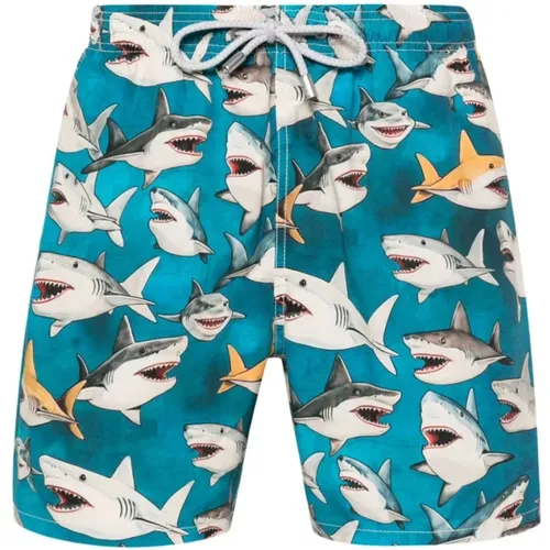 Blue Shark Print Swim Shorts , male, Sizes: L - MC2 Saint Barth - Modalova