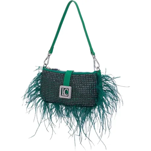 Grüne Mini Tasche mit Strass und Federn - La Carrie - Modalova