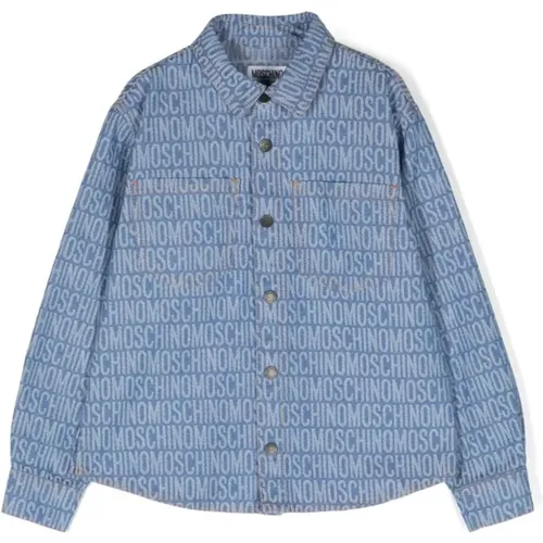 Kinder Blaue Denim Logo Hemd - Moschino - Modalova