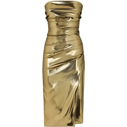 Gold Foiled Strapless Dress , female, Sizes: S - Dolce & Gabbana - Modalova