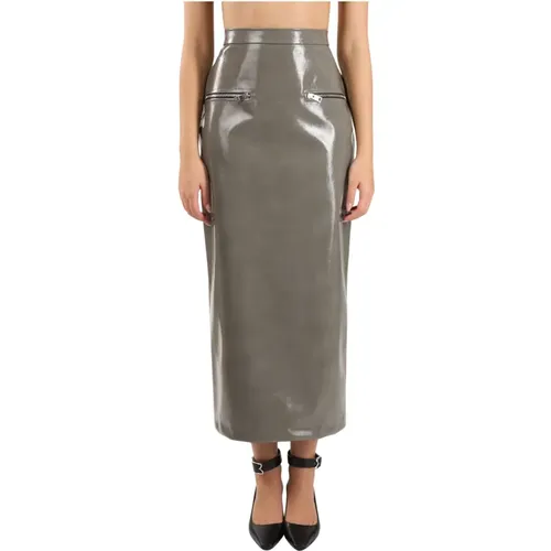 Midi skirt with silver metal zip , female, Sizes: M, S - Msgm - Modalova