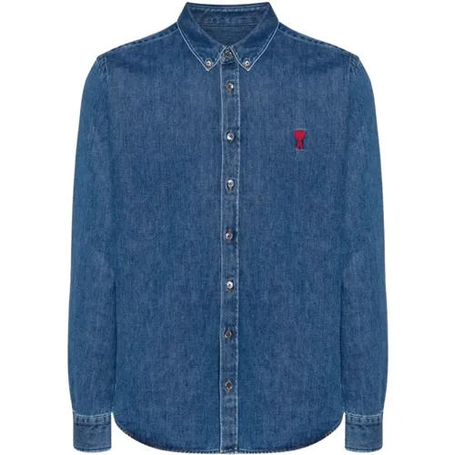 Denim Heart Logo Shirt , male, Sizes: S - Ami Paris - Modalova