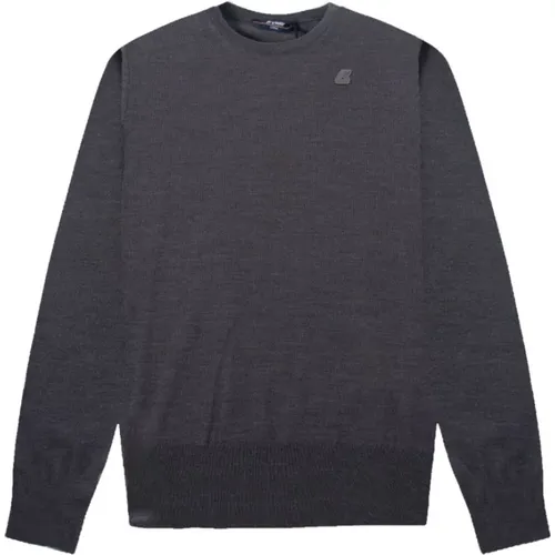 Herren Rundhals Pullover Grau Melange , Herren, Größe: L - K-way - Modalova