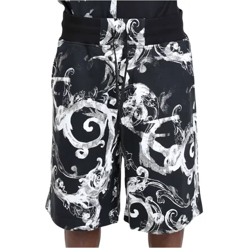 Schwarze Watercolor Baroque Shorts , Herren, Größe: S - Versace Jeans Couture - Modalova