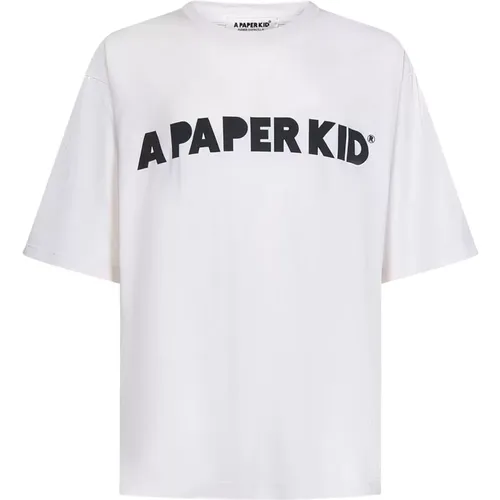 Cream T-Shirt with Logo Print , male, Sizes: M, S, L - A Paper Kid - Modalova