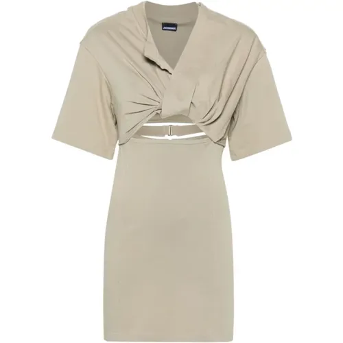 Khaki Cotton V-Neck Dress , female, Sizes: S - Jacquemus - Modalova