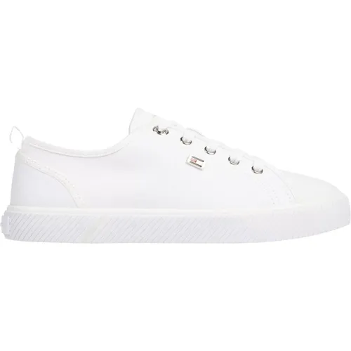 Weiße Leinwand Low Top Sneakers , Damen, Größe: 39 EU - Tommy Hilfiger - Modalova