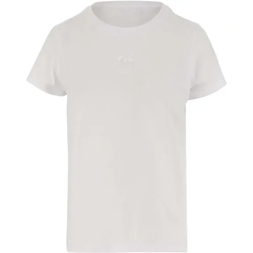 Baumwoll-Crew-Neck-T-Shirt mit gesticktem Logo , Damen, Größe: L - pinko - Modalova