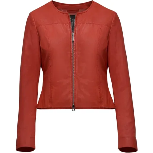 Essential Round-Neck Leather Jacket , female, Sizes: L - BomBoogie - Modalova