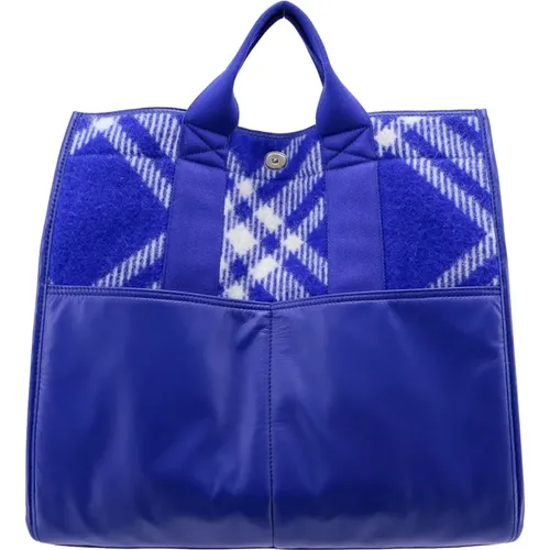 Blue Wool Leather Shoulder Bag , male, Sizes: ONE SIZE - Burberry - Modalova