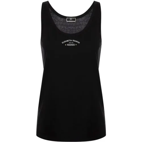 Cotton Jersey Top with Logo Print , female, Sizes: L, M, XS - Elisabetta Franchi - Modalova