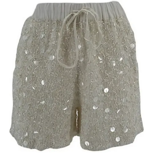Weiße Pailletten-Shorts mit Kordelzug , Damen, Größe: M - P.a.r.o.s.h. - Modalova