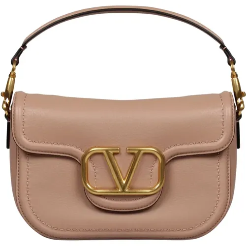 Grainy Calfskin Shoulder Bag with VLogo , female, Sizes: ONE SIZE - Valentino Garavani - Modalova