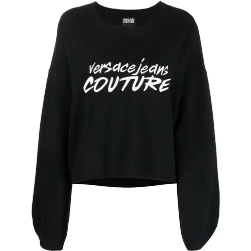 Rundhals Strickwaren, Besticktes Logo , Damen, Größe: S - Versace Jeans Couture - Modalova