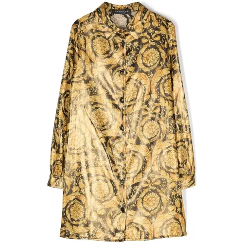 Barocco-Print Hemdblusenkleid mit langen Ärmeln - Versace - Modalova