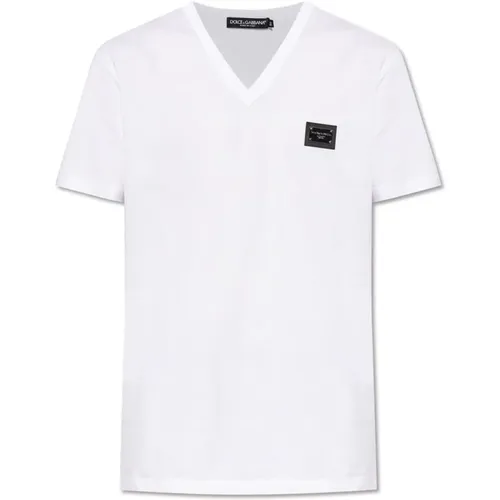 V-Ausschnitt T-Shirt , Herren, Größe: XL - Dolce & Gabbana - Modalova