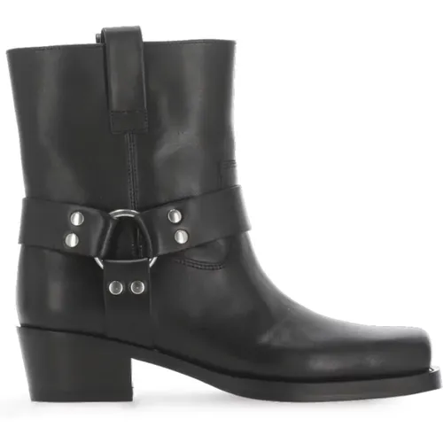 Schwarze Leder-Stiefeletten mit Metall-Details , Damen, Größe: 39 1/2 EU - Paris Texas - Modalova