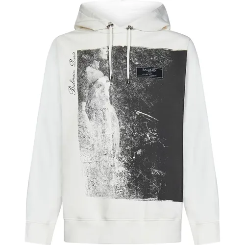 Cotton Hoodie with Photographic Print , male, Sizes: M, XL, L - Balmain - Modalova