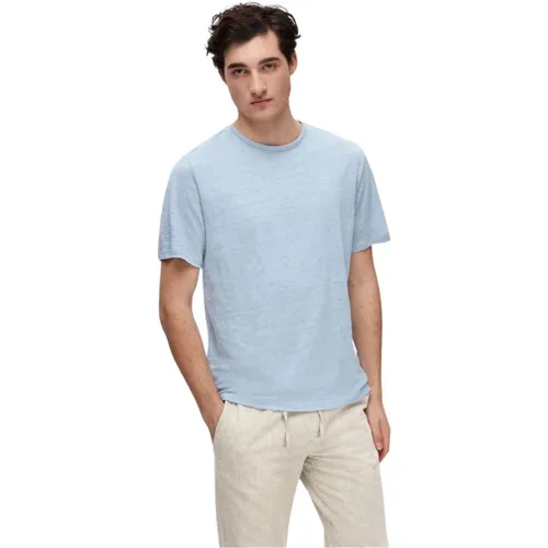 Leinen T-Shirt mit kurzen Ärmeln , Herren, Größe: L - Selected Homme - Modalova