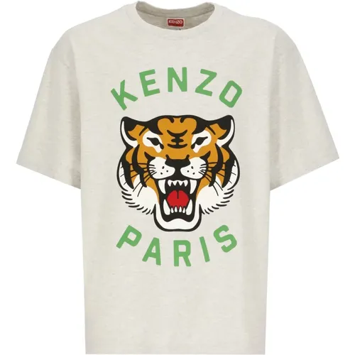 Graues T-Shirt mit Lucky Tiger Print , Herren, Größe: XL - Kenzo - Modalova