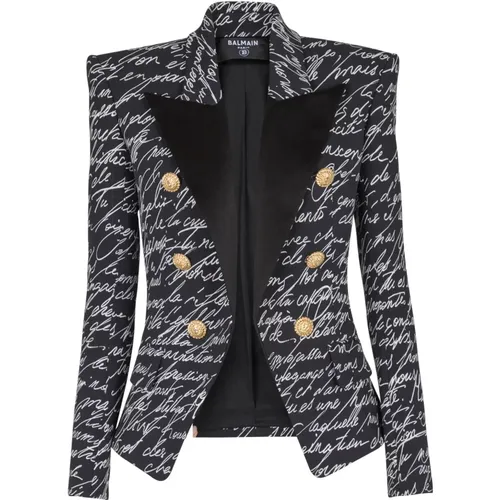 Jacke mit sechs Knöpfen und „Lettre d'amour“-Print - Balmain - Modalova