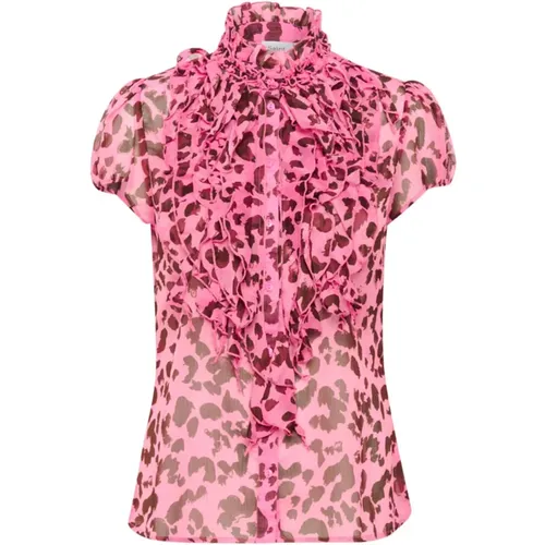 Crinkle SS Shirt Chateau Rose Animal , Damen, Größe: S - Saint Tropez - Modalova