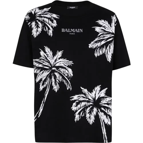 Vintage T-Shirt mit Palmenprint , Herren, Größe: L - Balmain - Modalova