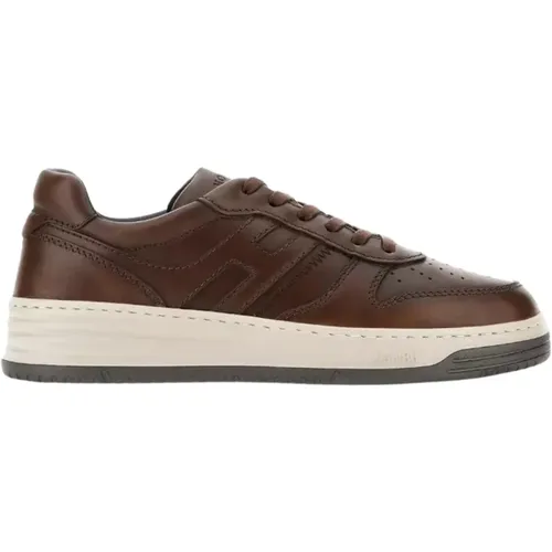 Braune Ledersneakers klassischer italienischer Stil , Herren, Größe: 43 1/2 EU - Hogan - Modalova