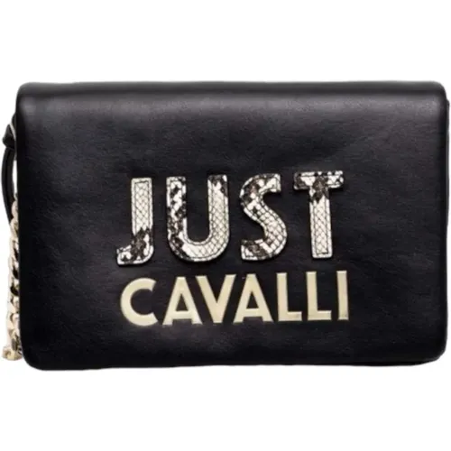 Schwarze Schultertasche mit abnehmbarem Riemen und Logo-Beschriftung , Damen, Größe: ONE Size - Just Cavalli - Modalova