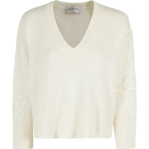 Long Sleeve V-Neck Top , female, Sizes: XS, S, 2XS - Ermanno Scervino - Modalova