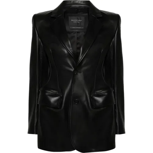 Leather Jacket with Notched Lapels , female, Sizes: S - Balenciaga - Modalova