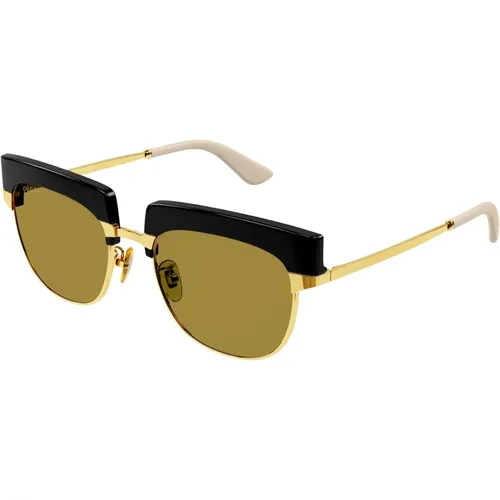 Gg1132S Sonnenbrille in Schwarz Gold/Braun Havana Grün , Herren, Größe: 53 MM - Gucci - Modalova