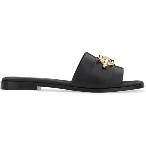 Gancini-Plaque Leather Slides , female, Sizes: 2 1/2 UK - Salvatore Ferragamo - Modalova