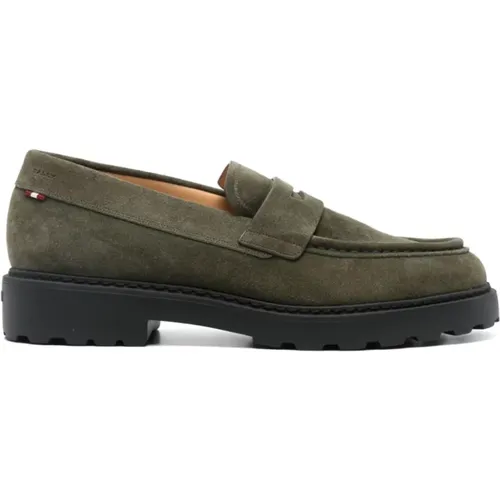 Grüne Wildleder Penny Loafer Schuhe , Herren, Größe: 42 EU - Bally - Modalova