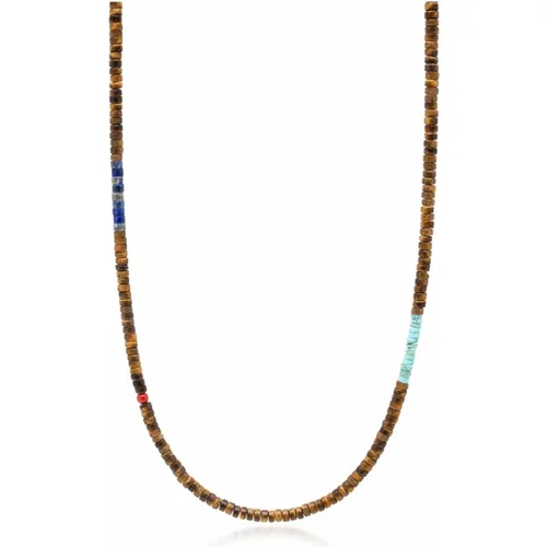 Brown Tiger Eye Heishi Necklace with Blue Lapis and Turquoise - Nialaya - Modalova